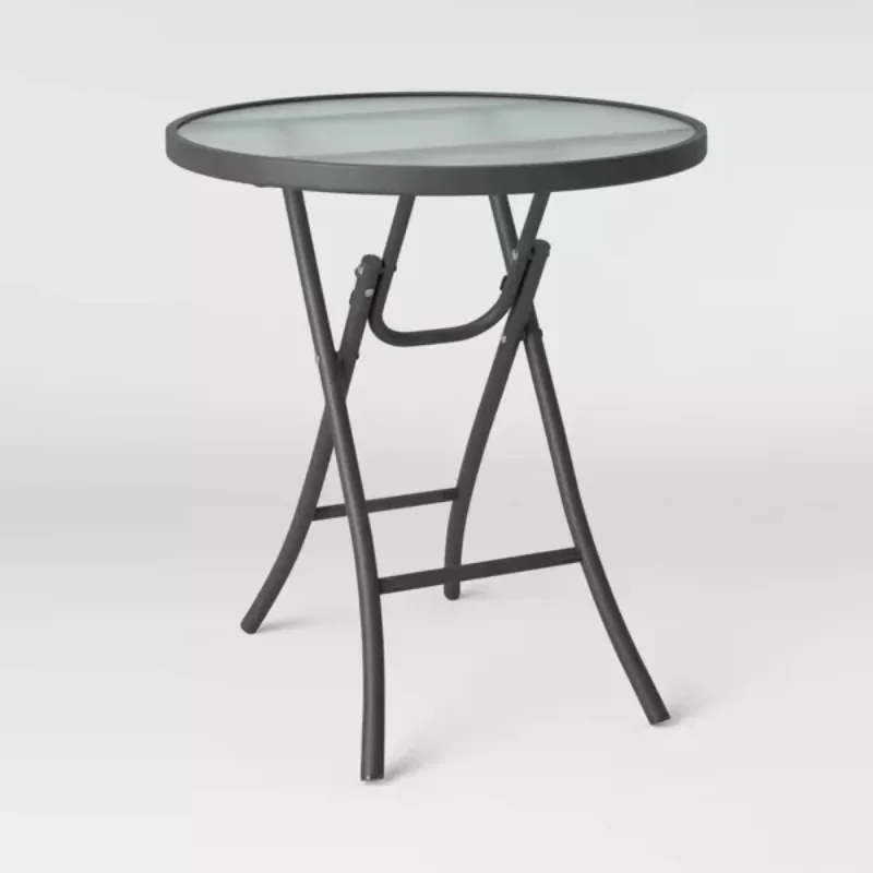 

US Folding Round Patio Accent Folding patio accent table Metal frame offers stability and support Weather-resistant