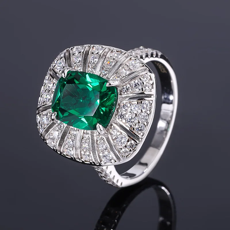 S925 Silver Colored Treasure Fat Square Engagement Ring Temperament Simple Ring Female Lead Stone 8 * 10 Jewelry Wholesale