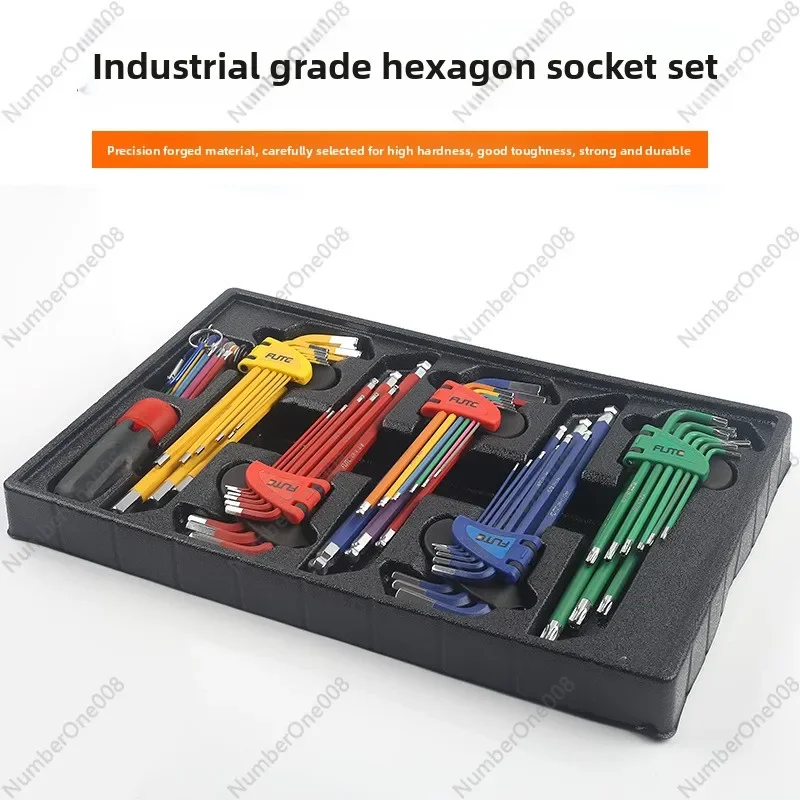 Professional Long Arm Hex Key Set, Metric & SAE Ball End Allen Wrench, Industrial Grade Foldable Tool Kit with Color Code