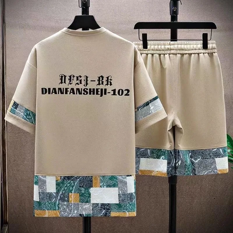 2024 Summer New Fashion Trend Printed Short Sleeve Shorts Sports Suit Men\'s Casual Relaxed Comfortable Breathable Two-Piece Set