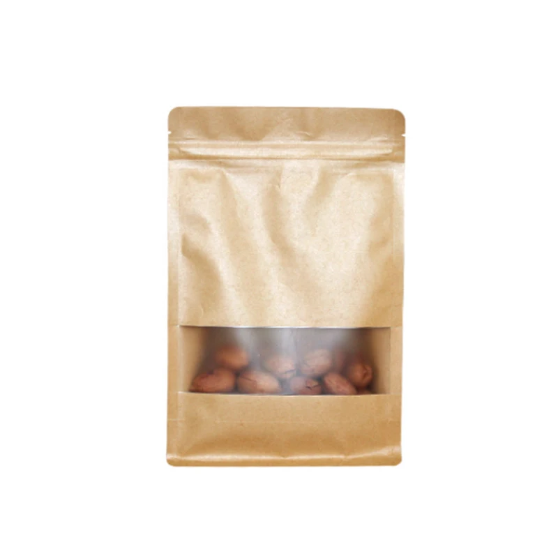 

Self-Sealing Eight Sides Sealed Window Kraft Paper, Custom Printed Walnut Food Dry Goods Bag