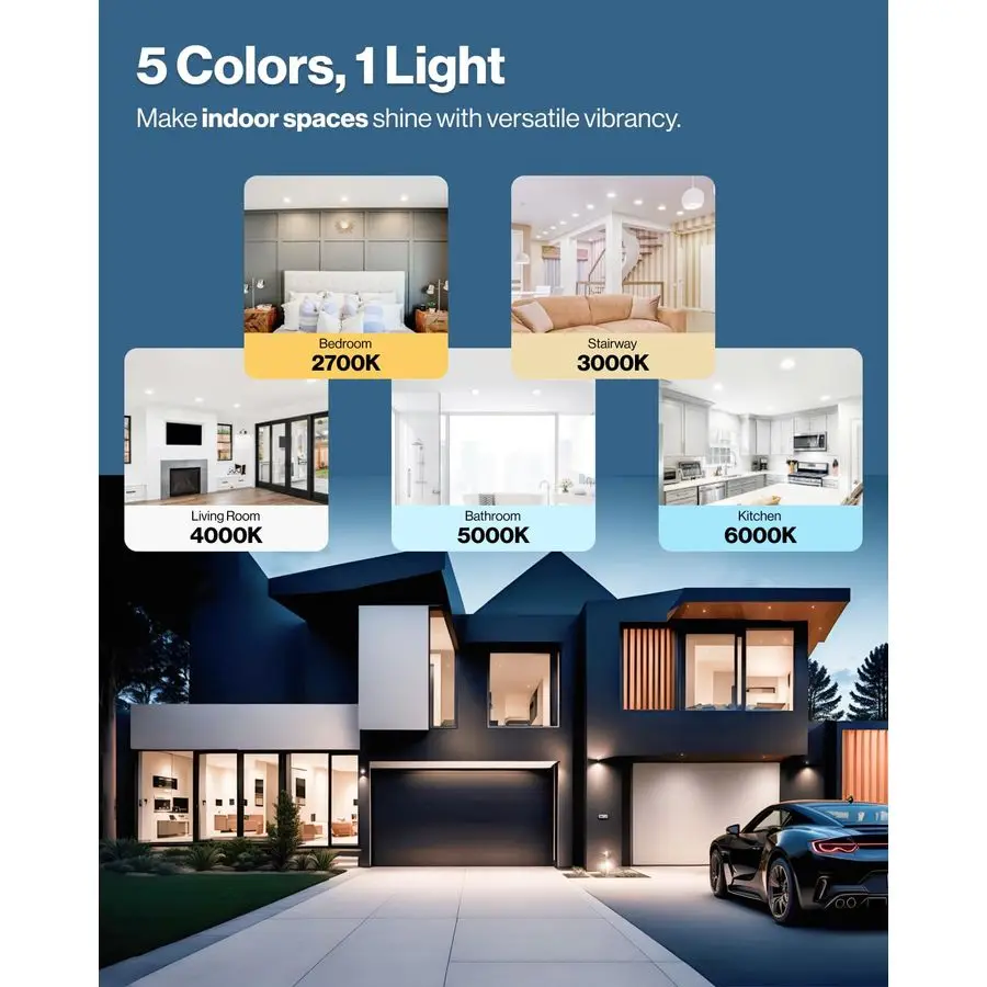 12 عبوة من مصابيح LED المجوفة مقاس 6 بوصات، مصابيح سقف Canless رفيعة مع صندوق توصيل، 850 LM، مكافئة 14 وات 100 وات، CCT 27 قابلة للاختيار #4