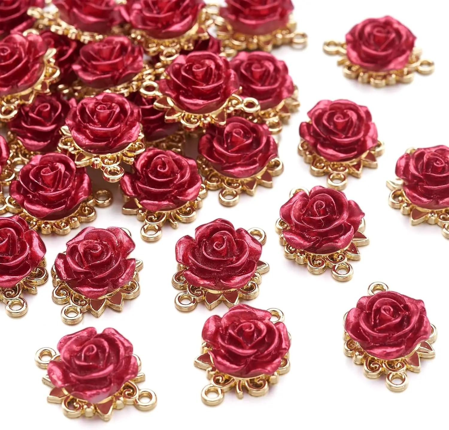 10pcs Rose Charms 3D Flower Connector Charms Bulk Valentine'