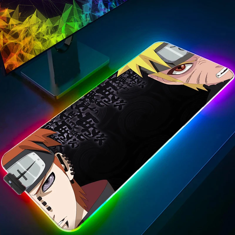 RGB Naruto Pain Mouse Pad gamer Large LED Keyboard NonSlip Rubber Computer Carpet Desk Mat PC Gamer Backlight HD Anime MousePad