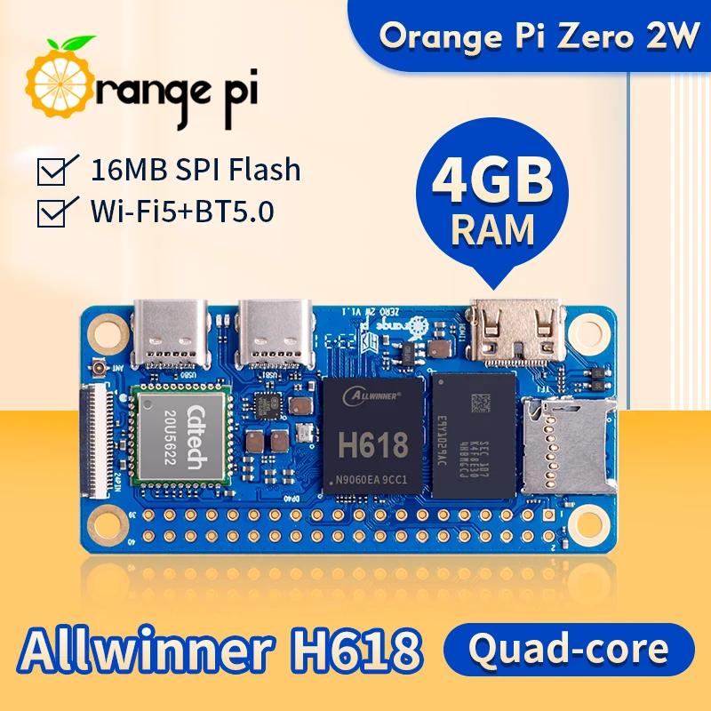 Orange Pi Zero 2W 4GB RAM DDR4 Development Board Allwinner H618 WiFi BT Single Board Computer Zero2W