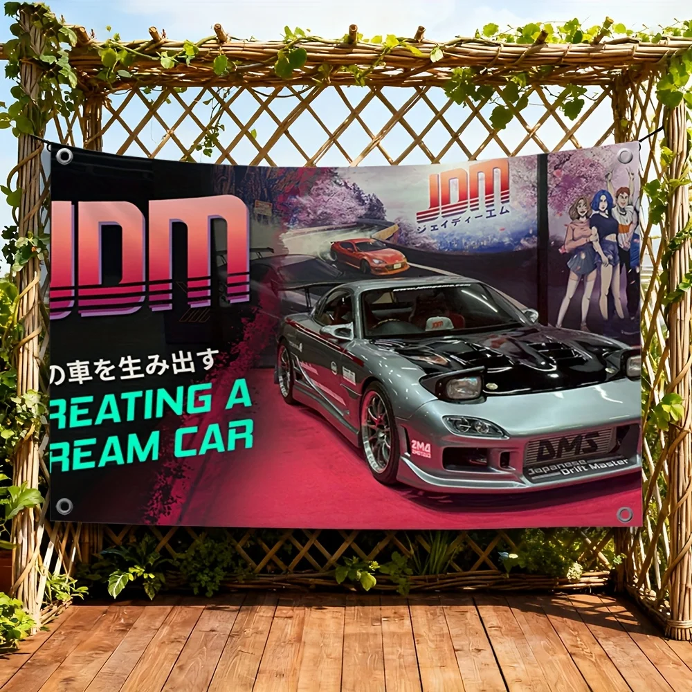 JDM Drift Car Japanese Anime Poster Banner Flag Print Nissan Silvia S13 Racing Car Auto Backdrop Decor 60x90cm 24x35in