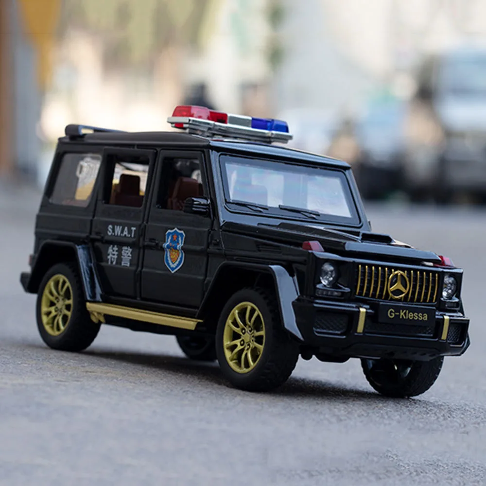 1:32 Alloy Diecast Benz G63 Police Cars Miniature Models Toys 6 Doors Opened Sound Light Vehicle for Children's Educational Toys