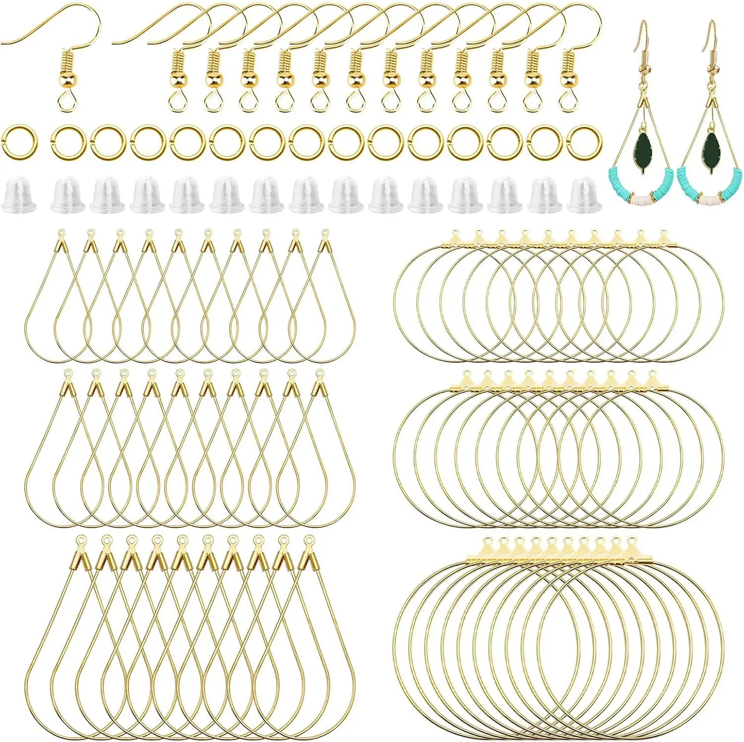

Pcs Beading Hoop Set for Jewelry Making, with Teardrop Round Hoops, Open Jump Rings, Earring Hooks and Backs, DIY Craft Supplies