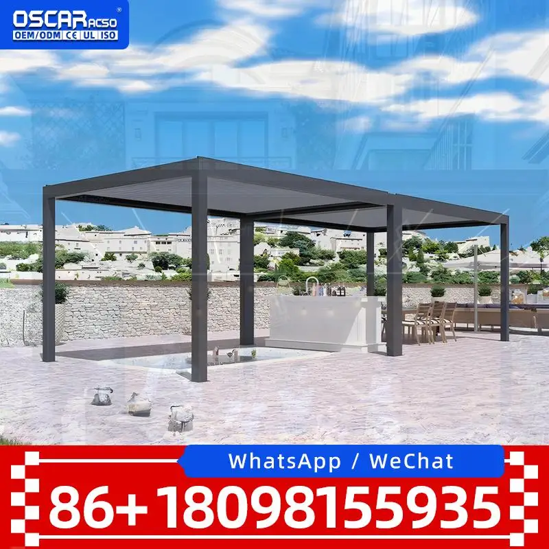 All Weather Aluminum Pergola Sun Shade Gazebo Louvered Roof Outdoor Patio Backyard Deck Garden BBQ Party Family Gathering Modern