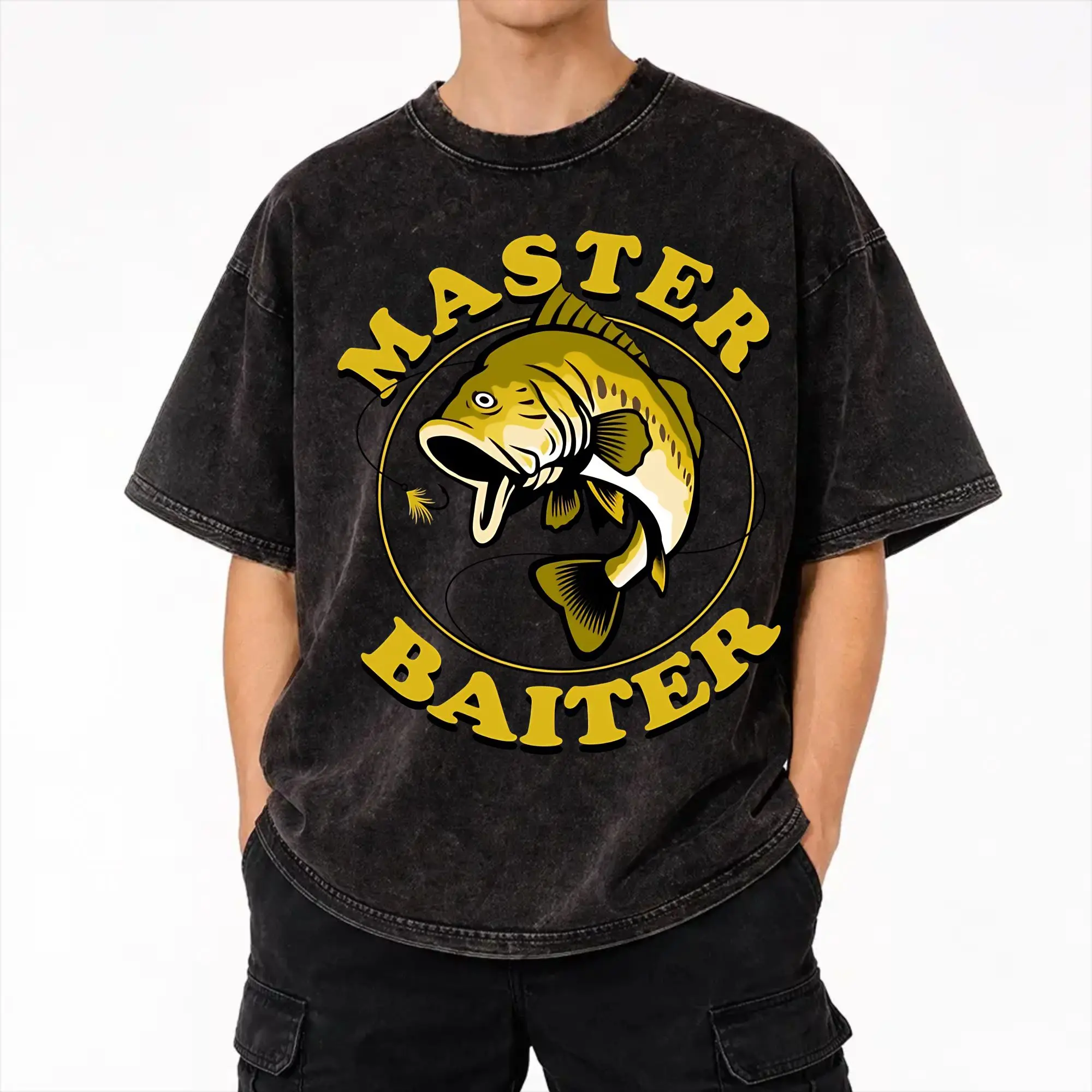 Master Baiter Funny Fishing  Merch Washed T Shirts Men Women Streetwear Hip Hop T-Shirts Summer  Tee Shirt Short Sleeve