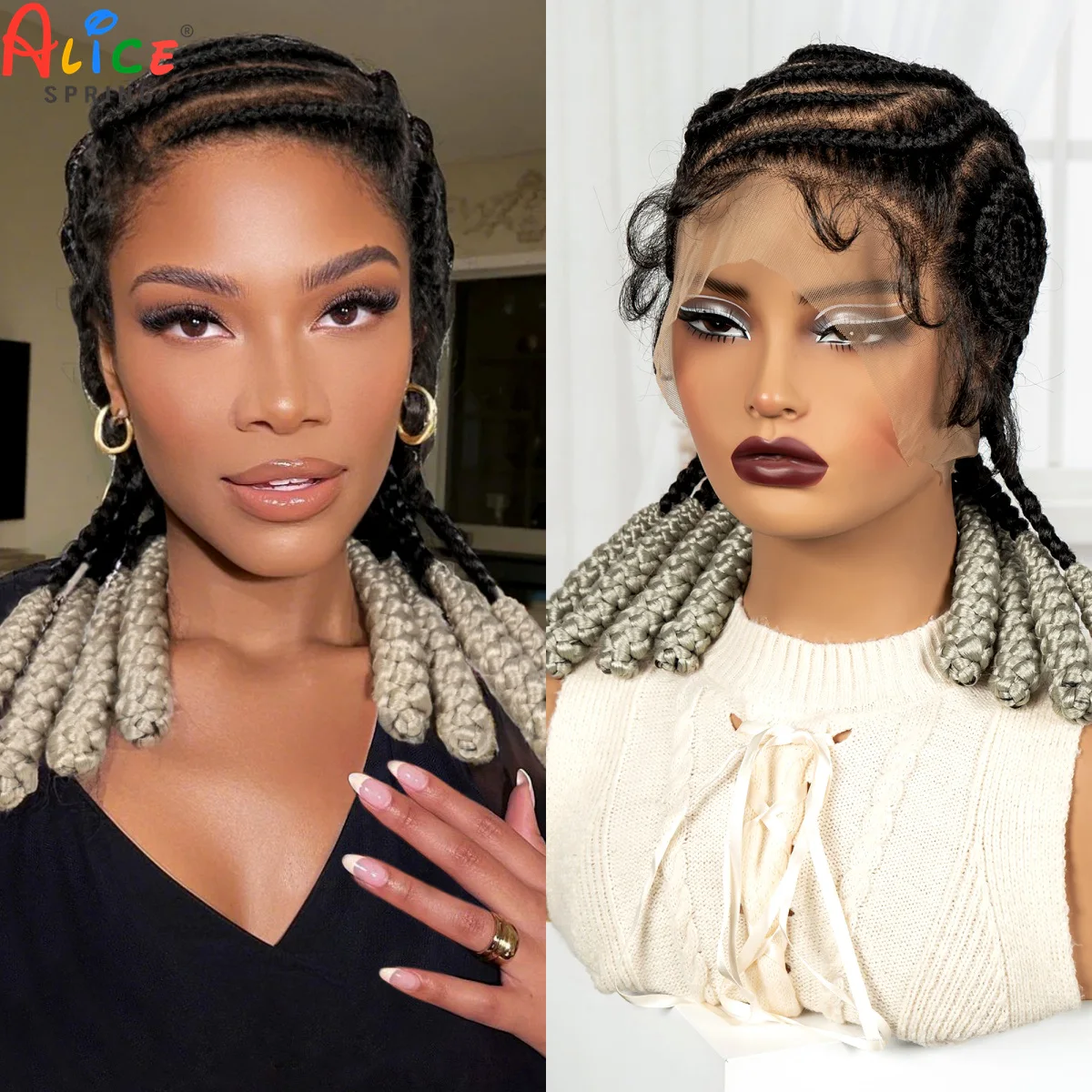 Handmade Cornrow Braided Wigs Synthetic Full Lace Braided Lace Wig with Baby Hair Lace Front Knotless Braids Wig for Black Women