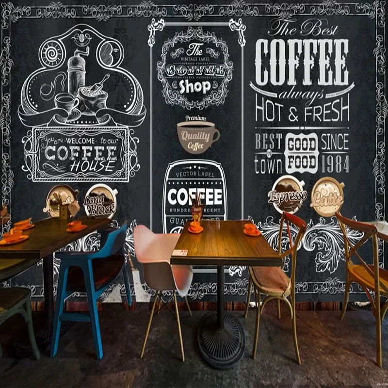 Custom Photo Wallpaper 3D Retro Hand-painted Blackboard Coffee Shop Restaurant Background Wall Decor Papel De Parede Fresco