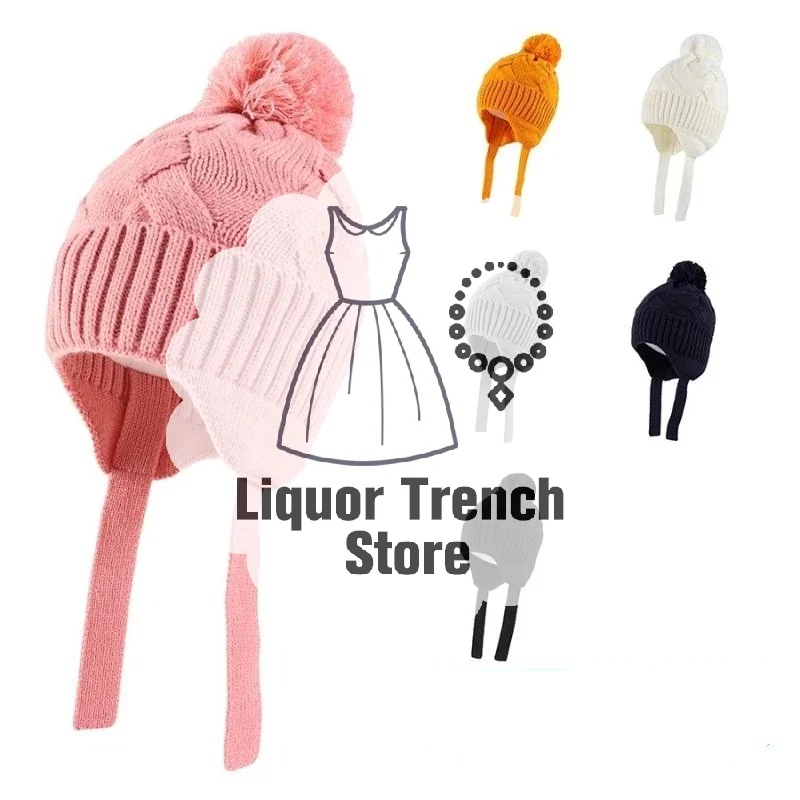 محبوك قبعة الطفل وشاح مجموعة الشتاء الدافئة الفتيات قبعة الصوف بطانة طفل أطفال القبعات مع Pompom #1