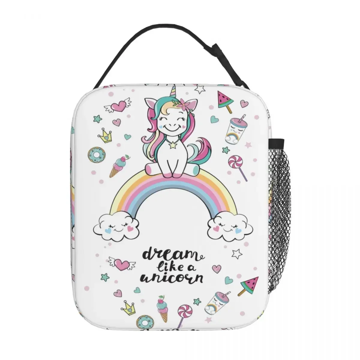 

Cute Unicorn On Rainbow Merch School Insulated Lunch Boxes for Girl Kawaii Unicorns Food Box Portable Thermal Cooler Lunch Bag