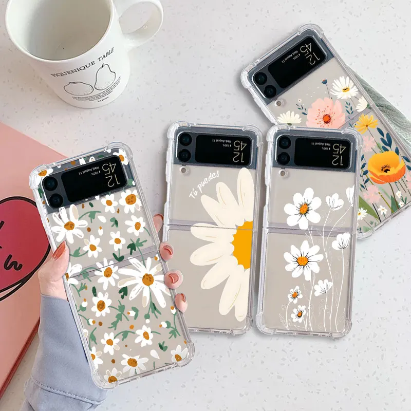 Daisy Chrysanthemum Flowers phone Case for Samsung Galaxy Z Flip 3 Z Flip 4 ZFlip 5 5G zflip Flip3 Flip4 5 Airbag Fundas Cover