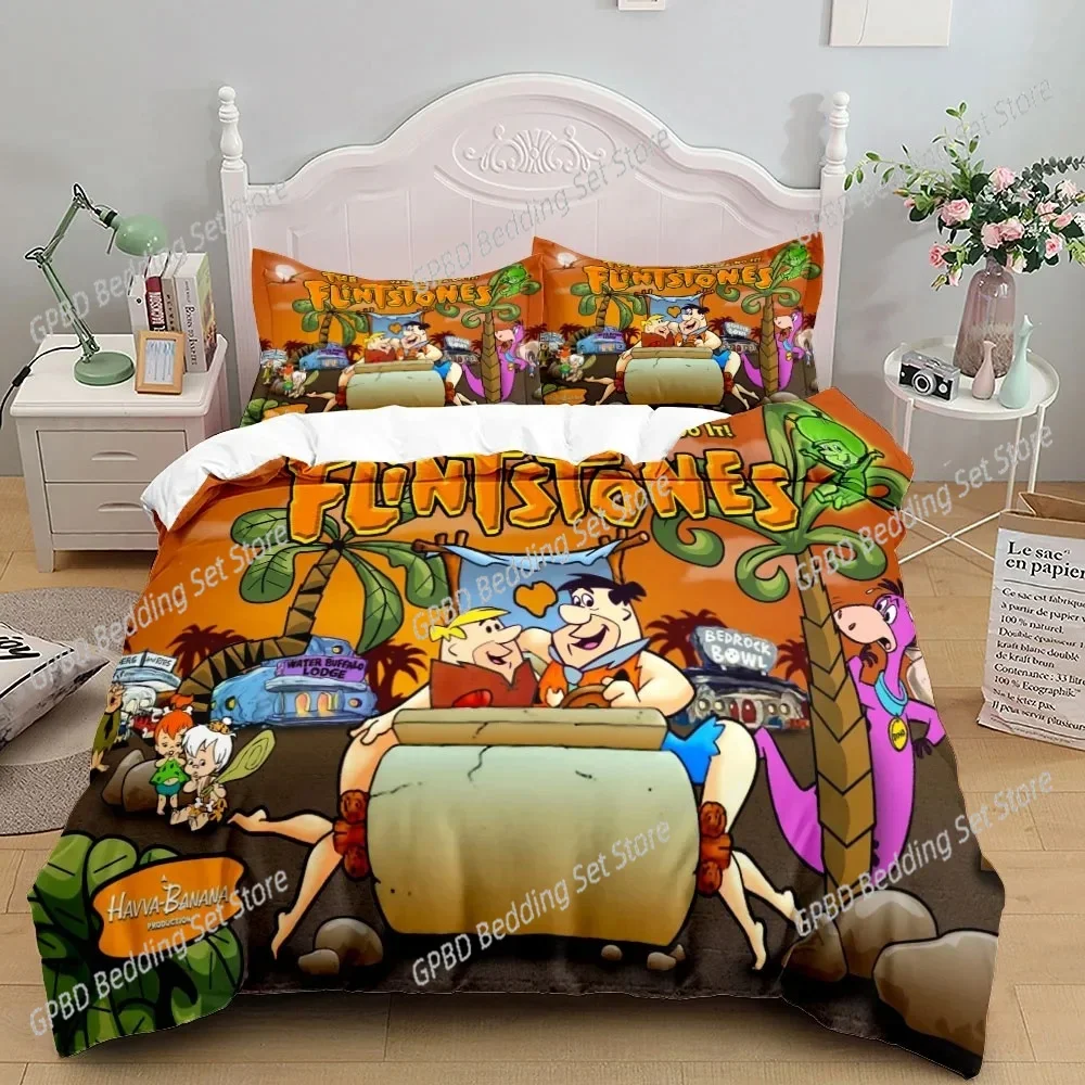3D Anime The Flintstone Duvet Cover Set King Queen Double Full Twin Single Size Bed Linen Bedroom Duvet cover Sets Home Textiles