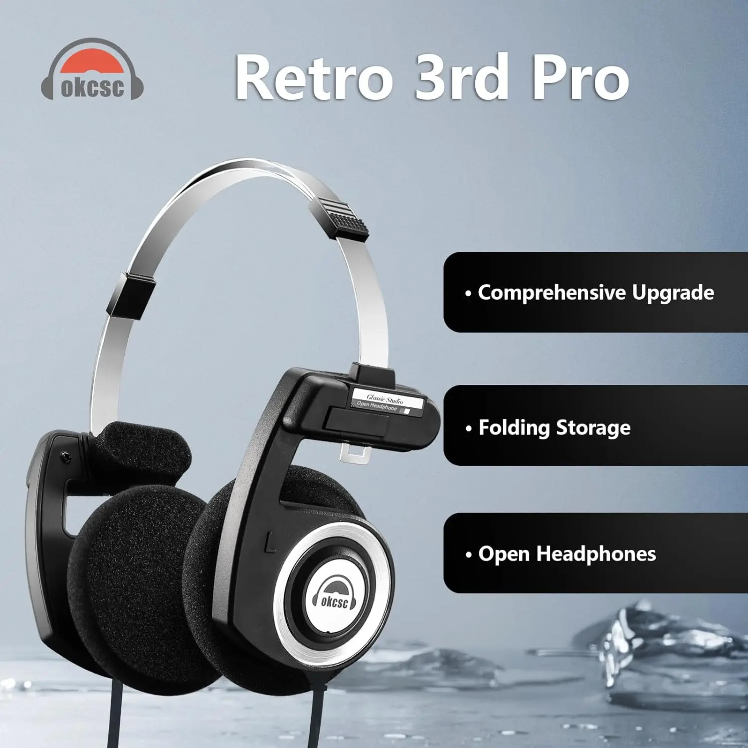 

okcsc Retro 3rd On-Ear Headphones MMCX Wired Headphones Drive Open HIFI Portable Ultra Lightweight Retro Headsts with Microphone