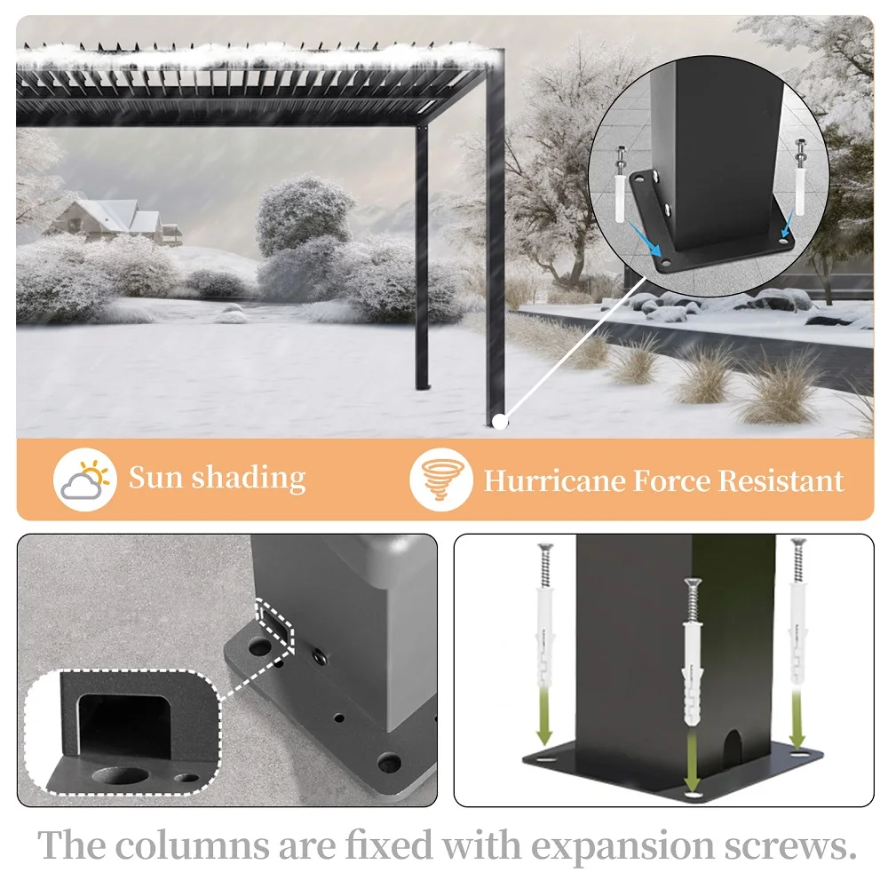 عريشة ألومنيوم خارجية مقاومة للماء على شكل سقف معدني للحديقة