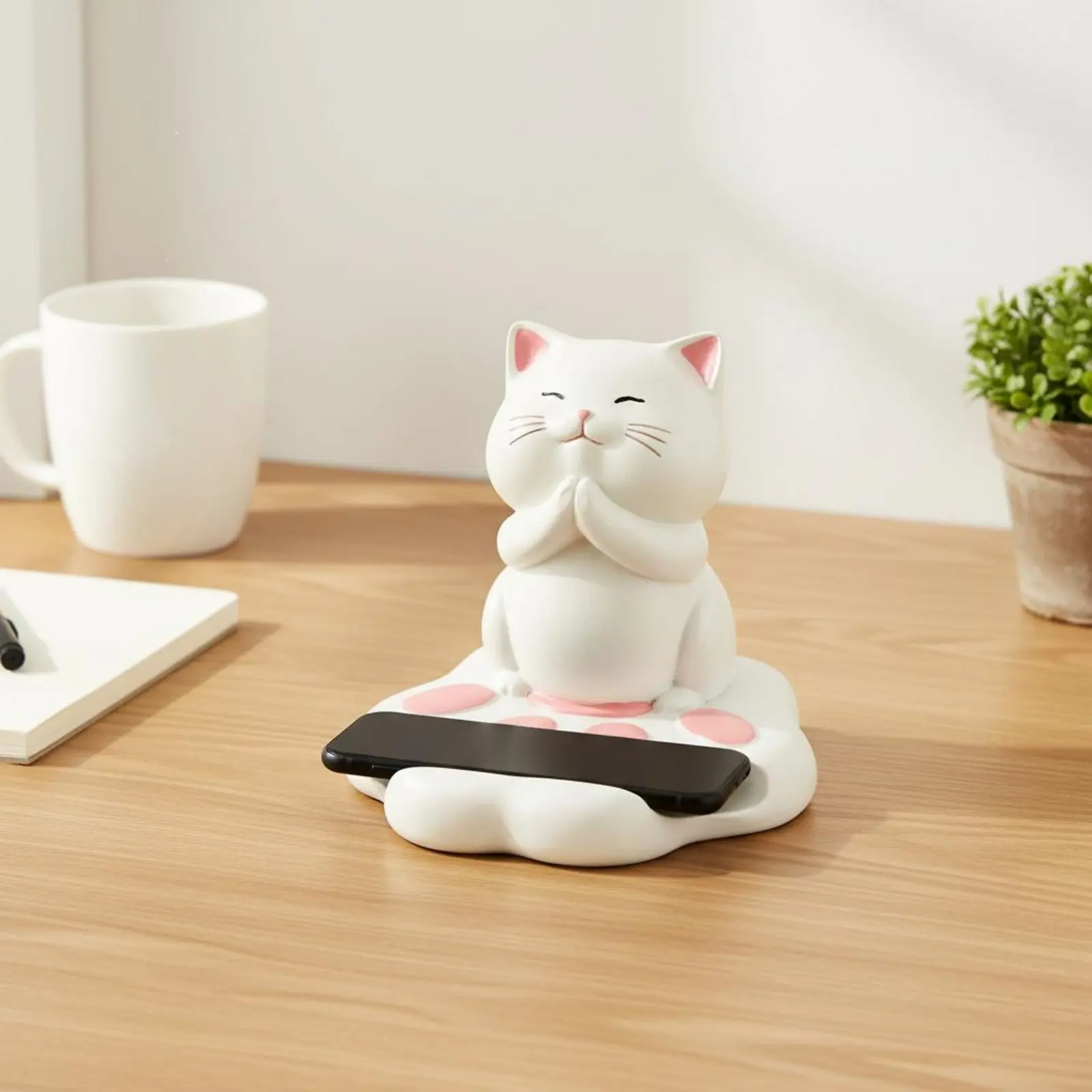 

Cat Phone Holder Versatile Function Praying Cat Figurine Cute Desk Decoration Great Gift Suggestion Cute Desktop Phone Cradle