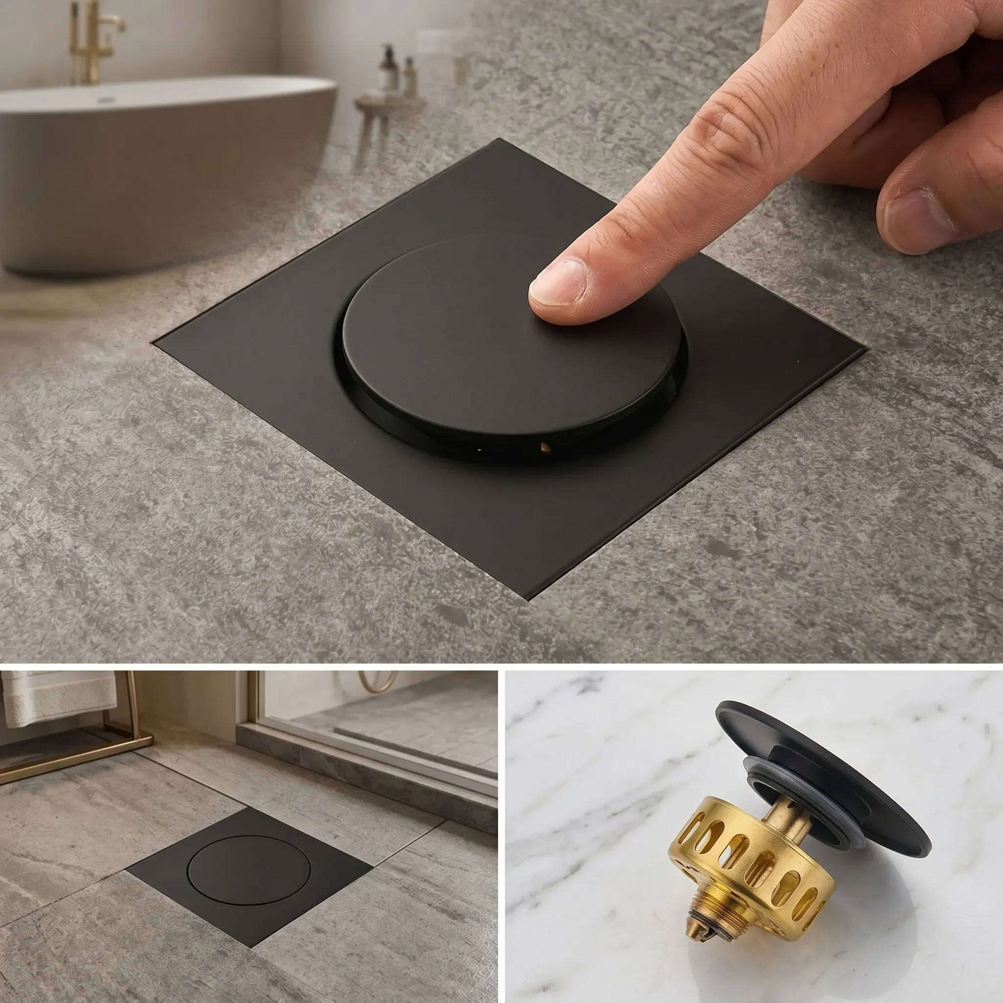 

Black/Chrome Brass Bathroom Round Pop Up Shower 10cm Floor Drain Strainer Cover Grate Waste