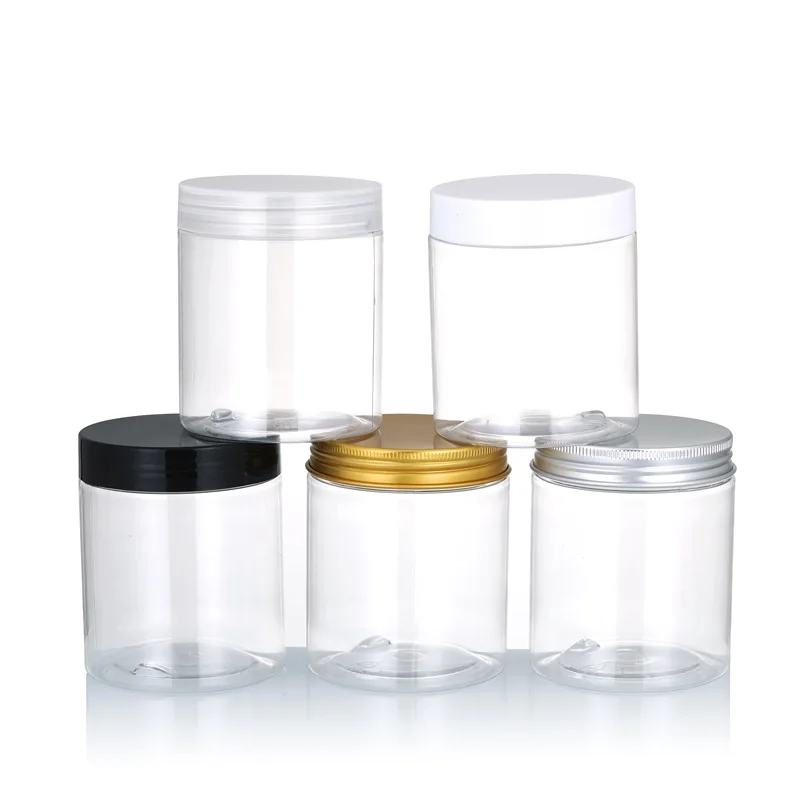 5pcs Round PET plastic food storage clear cookie Jar with Lid cosmetic cream candy packaging container 30ml 50ml 100ml 1000ml