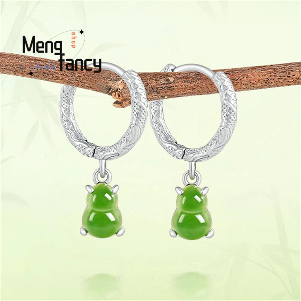 

Натуральное серебро S925, инкрустированные натуральным нефритом Хэтянь, серьги в виде тыквы, изысканные модные украшения, высококачественные популярные подарки для пар, праздничные подарки