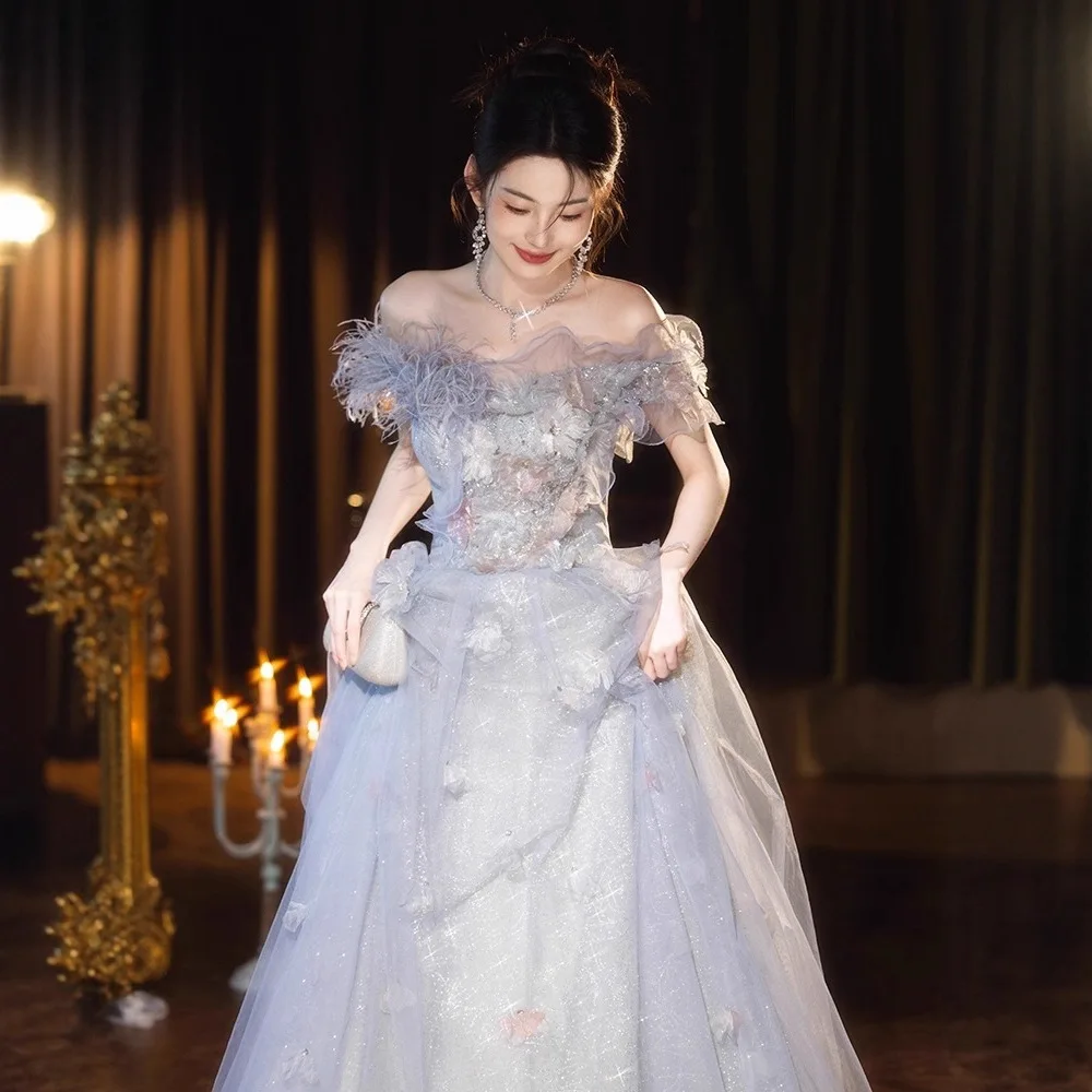 

Женское вечернее платье Ele Feather, новинка 2025, элитное платье для дня рождения, роскошное платье с воротником-стойкой, китайское производство