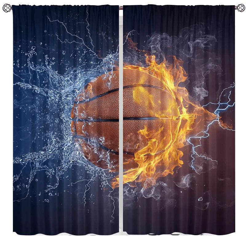 Basketball flame pattern curtains, installed using pocket rod system, suitable for bedrooms, living rooms, balconies decoration