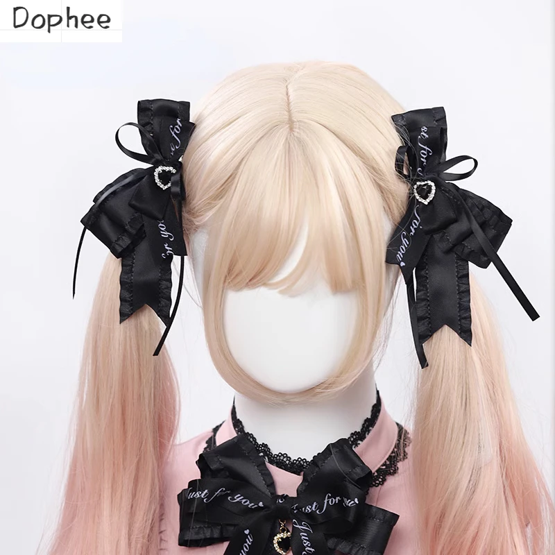 

Dophee Landmine Series Bow Hair Clip Brooch Black Japanese Wind Handmade Headwear Lolita Double Horsetail Clip Hair Accessory