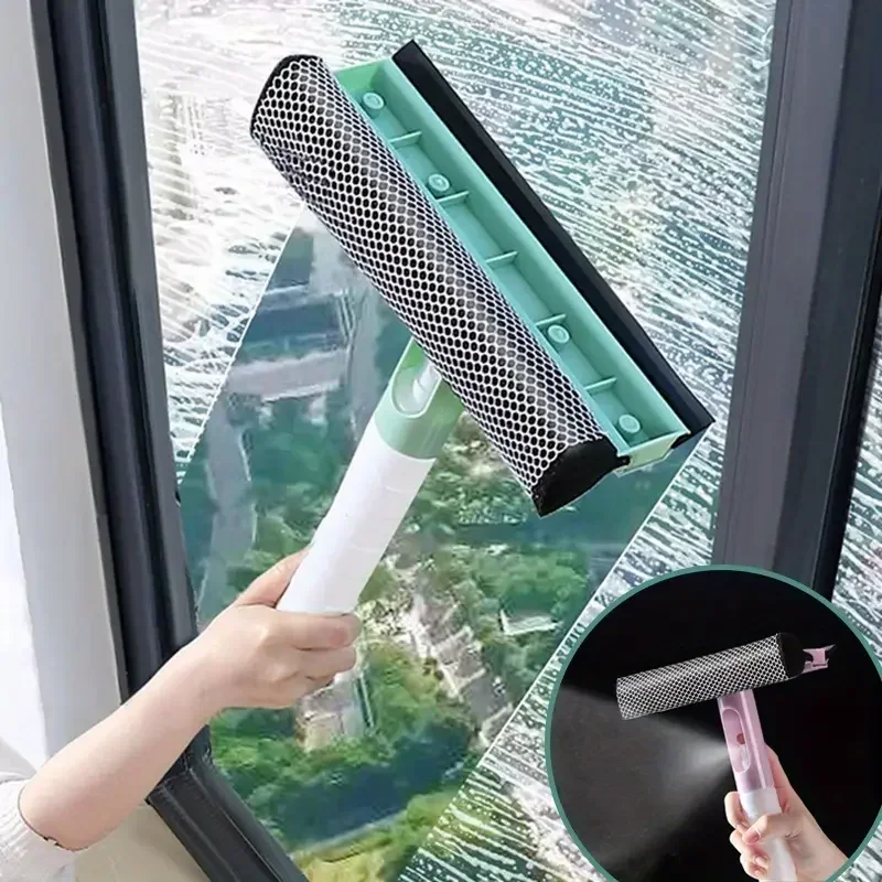 

3 In 1 Window Cleaning Brush Glass Wiper for Bathroom Mirror Window With Spray Double-sided Window Cleaner Squeegee Wiper
