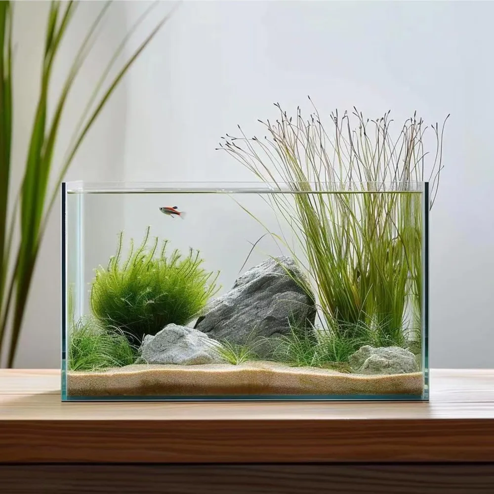 

5 Gallon Glass Fish Tank, Easy to Maintain Small Aquarium for Betta/Goldfish/Snails/Shrimp and Aquatic Planting.