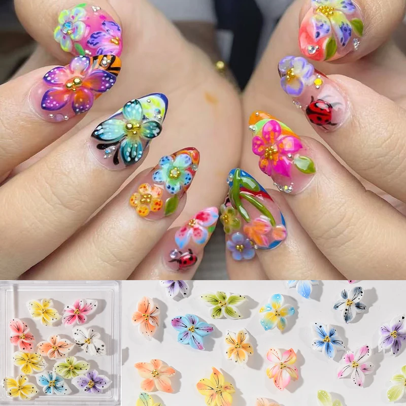 

10 шт., боковые 3D акриловые цветы ручной работы, стразы для дизайна ногтей, кристаллы, дизайн, декоративные украшения для ногтей, поделки своими руками