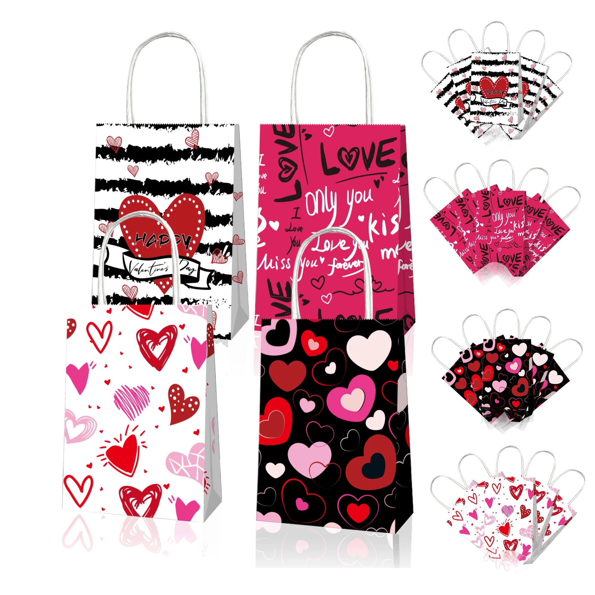 

BD067 12Pcs Sweet Heart Love Valentine's Day Wedding Birthday Party Portable Packing Paper Tote Gift Bags Bride Party Decors