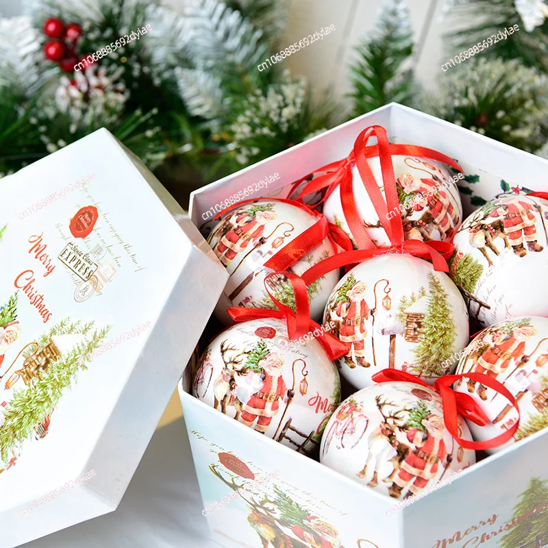 Christmas Tree Ornaments Stickers Christmas Balls Painted Balls Room Wall Decoration Pendant Balls 14 Gift Boxes