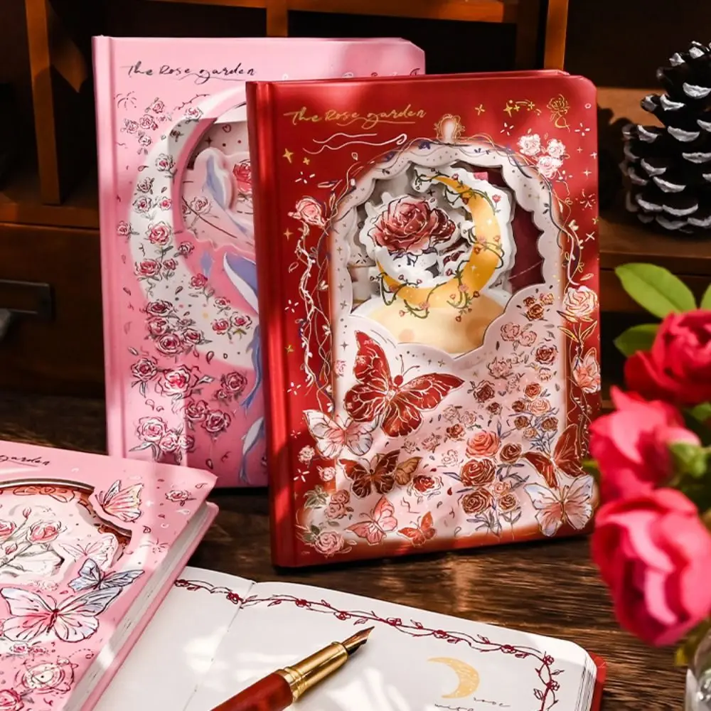 

Rose Style Exquisite Diary Notebook Alien Hollow Out Multi Layer Retro Rose Notebook Gift Stickers Thicken