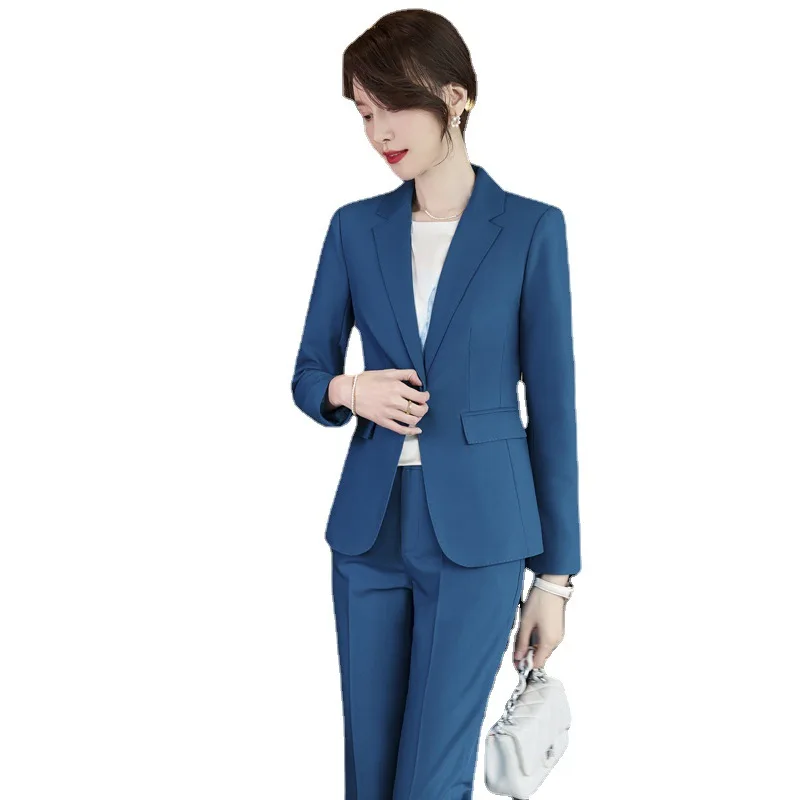 Blaue Blazer Frauen Frühling und Herbst Business tragen Göttin Temperament anmutige modische Set Langarm zweiteilige Overalls