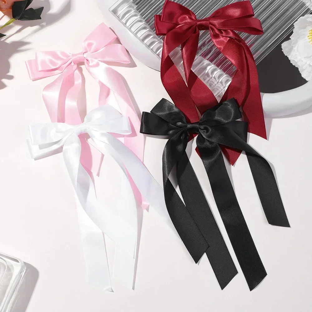 2Pcs/Set Elegant Bowknot Ribbon Long Tassel Hair Clip for Women Fashion Hair Clip Ponytail Clip Party Headwear Hair Accessories