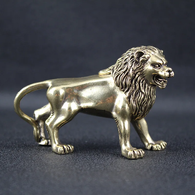 Brass Hollow Pair Home Office Craft Decoration Tea Pet Pure Copper Dominant Lion Wholesale
