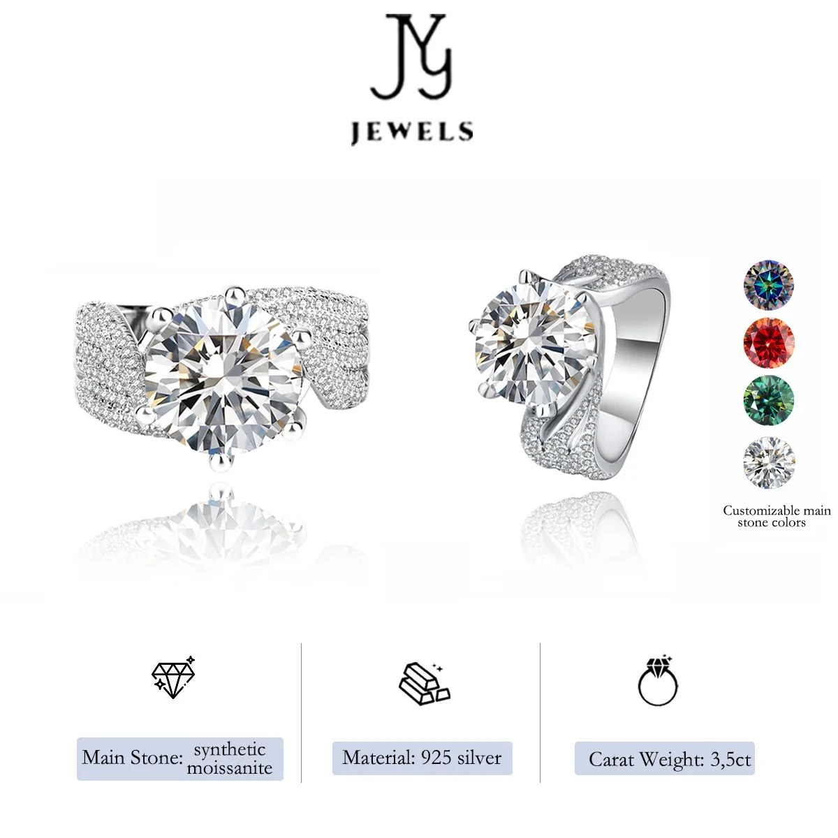 [JYJZZ178] （Abril）Synthetic Moissanite S925 Silver 3 CT Six Claw Fashion Design Four Color Premium Feeling Proposal Couple's Rin