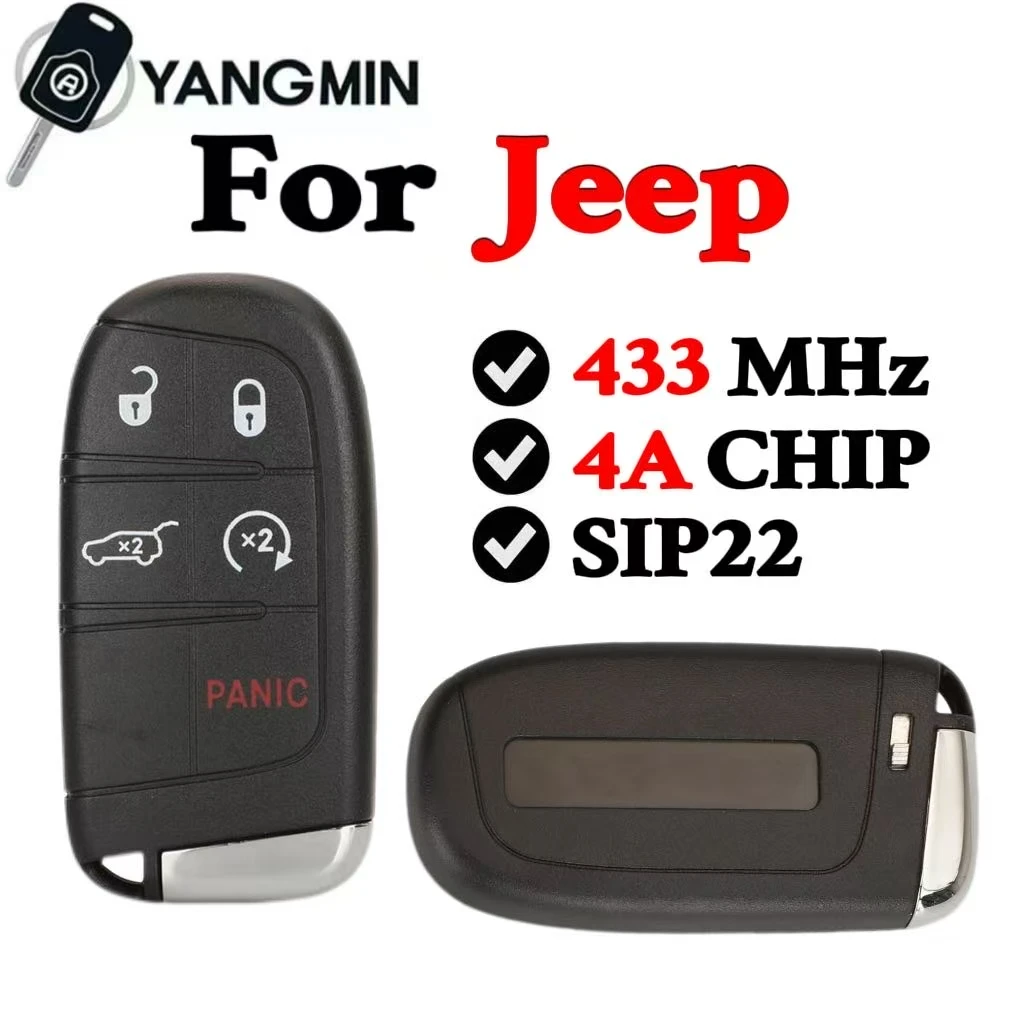 يانجمين ما بعد البيع مفتاح بعيد ذكي بدون مفتاح لسيارة جيب رينيجيد كومباس C-CUV Trailhawk SIP22 M3N-40821302 68250335AB 433mhz 4A #1