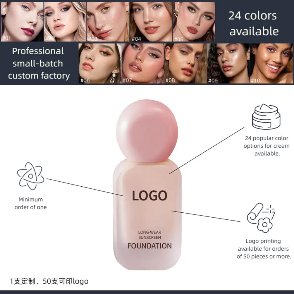 Vegan Private Label Foundation Makeup Wholesale 24 Colors Long Lasting Full Coverage Foundation Custom Logo Cosmetics Bulk