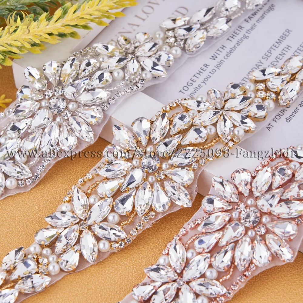 

FZD 10 PCS Rhinestone Banding Handmade Crystal Beaded Silver Rhinestone Applique Sew Iron on Bridal Sash Belt Trim Accessories