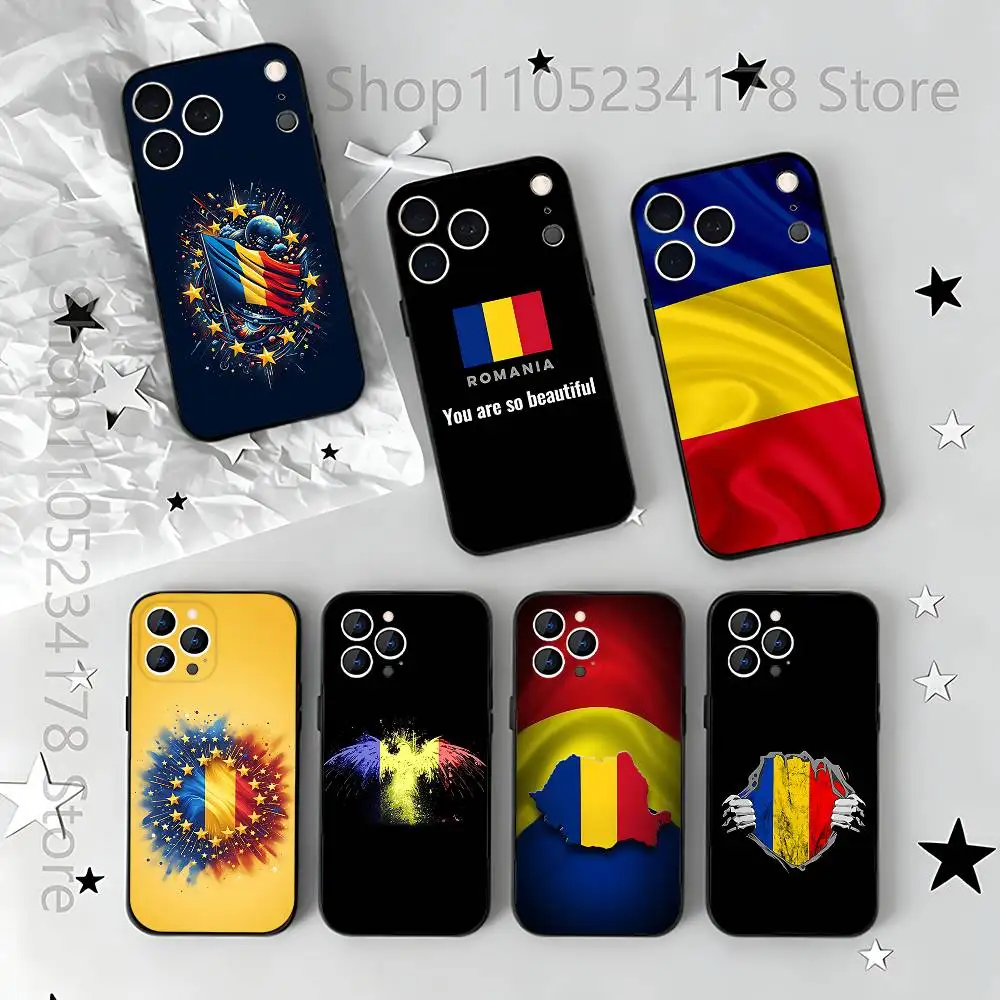 

Flag of Romania Black Soft Case For iPhone 17 13 14 15 11 16 12 Pro Max Pro Max Plus E Air Mini Phone Cover Shell