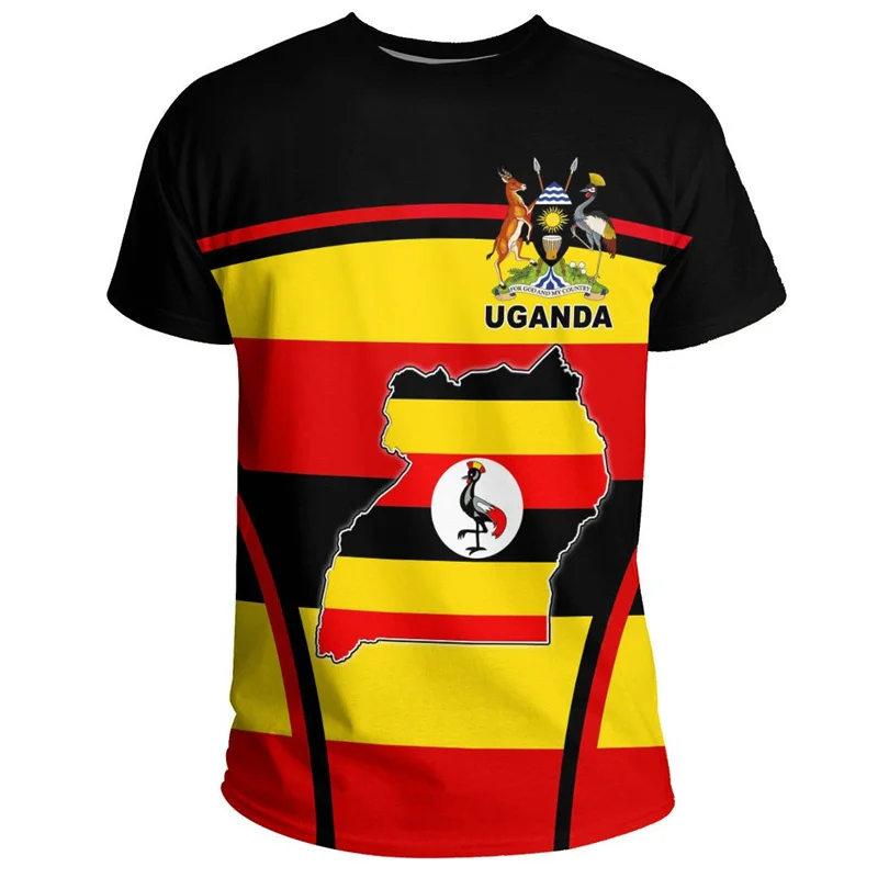 Fashion 3D Printed Uganda T Shirt For Men Coat Of Arms Graphics T-shirt Streetwear Short Sleeves Round Neck Tee Shirts Tops