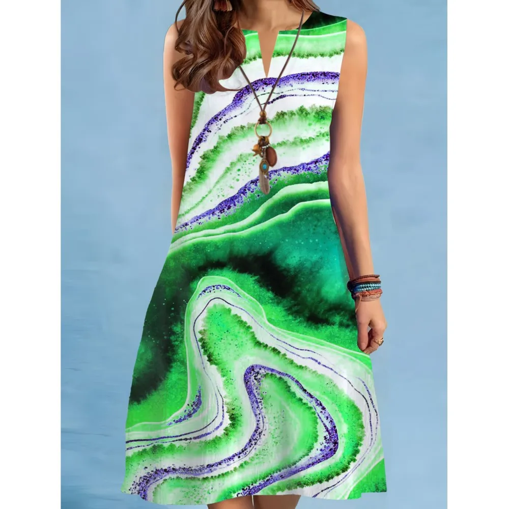 Vestido de vacaciones Retro con estampado Floral de verano para mujer, Vestido playero bohemio a la moda con cuello en V, vestido sin mangas para mujer 2025