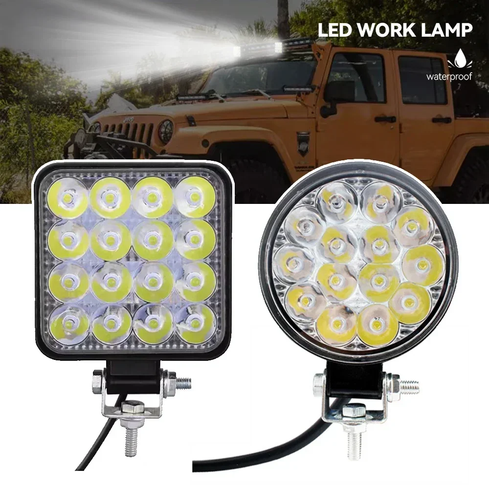 48W Car LED Bar Worklight MINI 16SMD Round Square Work Light 12V Auto Light Fog Lamp off Road for ATV SUV Spotlight Universal