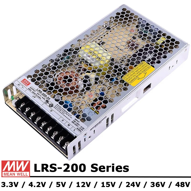 Mean Well LRS-200 Series AC/DC 200W 3,3 V 4,2 V 5V 12V 15V 24V 36V 48V единичный выходной импульсный блок питания