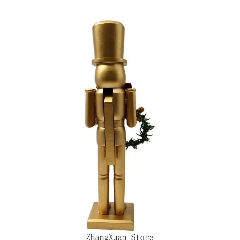 Weihnachts-Nussknacker-Figur, Tischdekoration aus Holz, mattes Gold-Finish mit Kranz-Akzent, 38,1 große Kaminsimse und – Detail 9