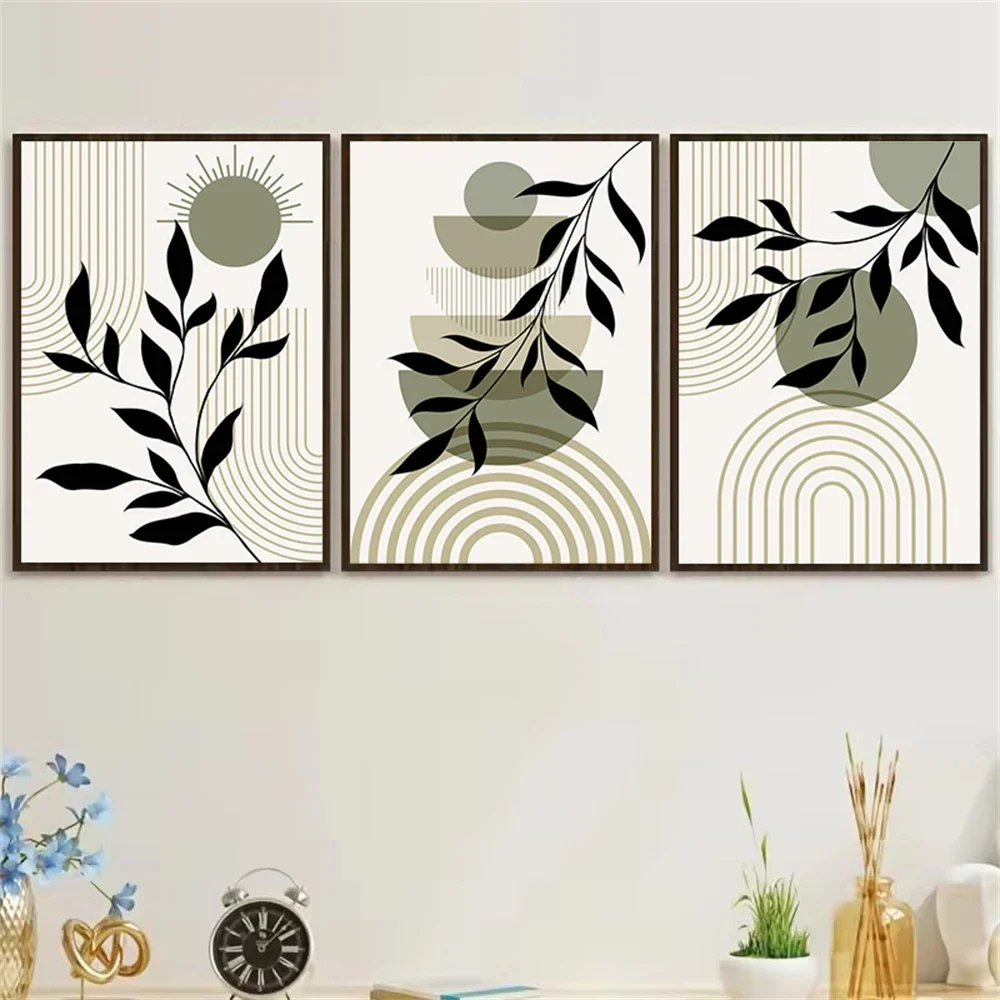 Modern Minimalist Leaves Geometry Lines Art Poster Canvas Painting Retro Bohemia Wall Art Print Picture Living Room Home Deco
