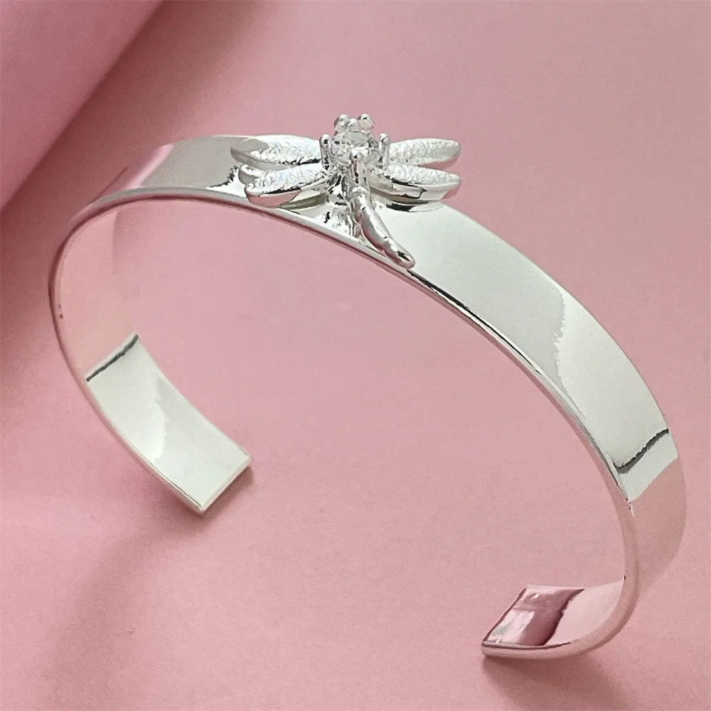 ANDARA Wholesale Trendy 925 Sterling Silver Bangles Bracelet Round Heart Open For Women Fashion Jewelry adjustment Cuff wedding